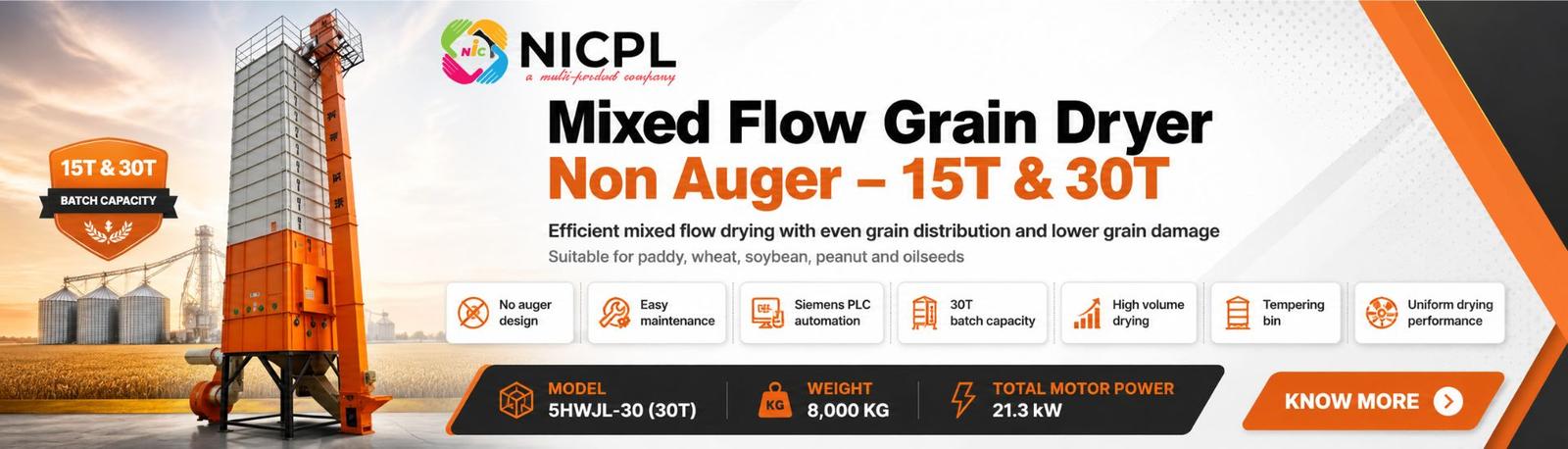 Grain dryers for paddy, maize and wheat