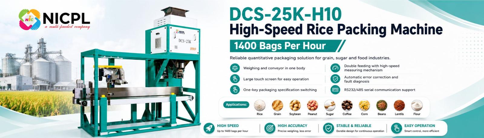 Rice and grain packing machines